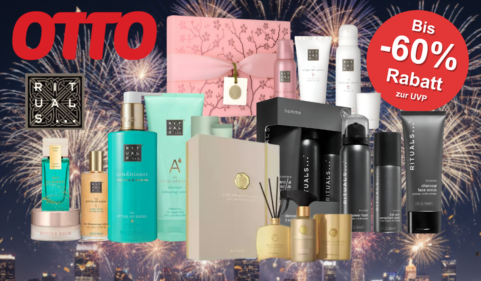 Rituals Kosmetik und Beauty Produkte vor einem schwarzen Hintergrund.