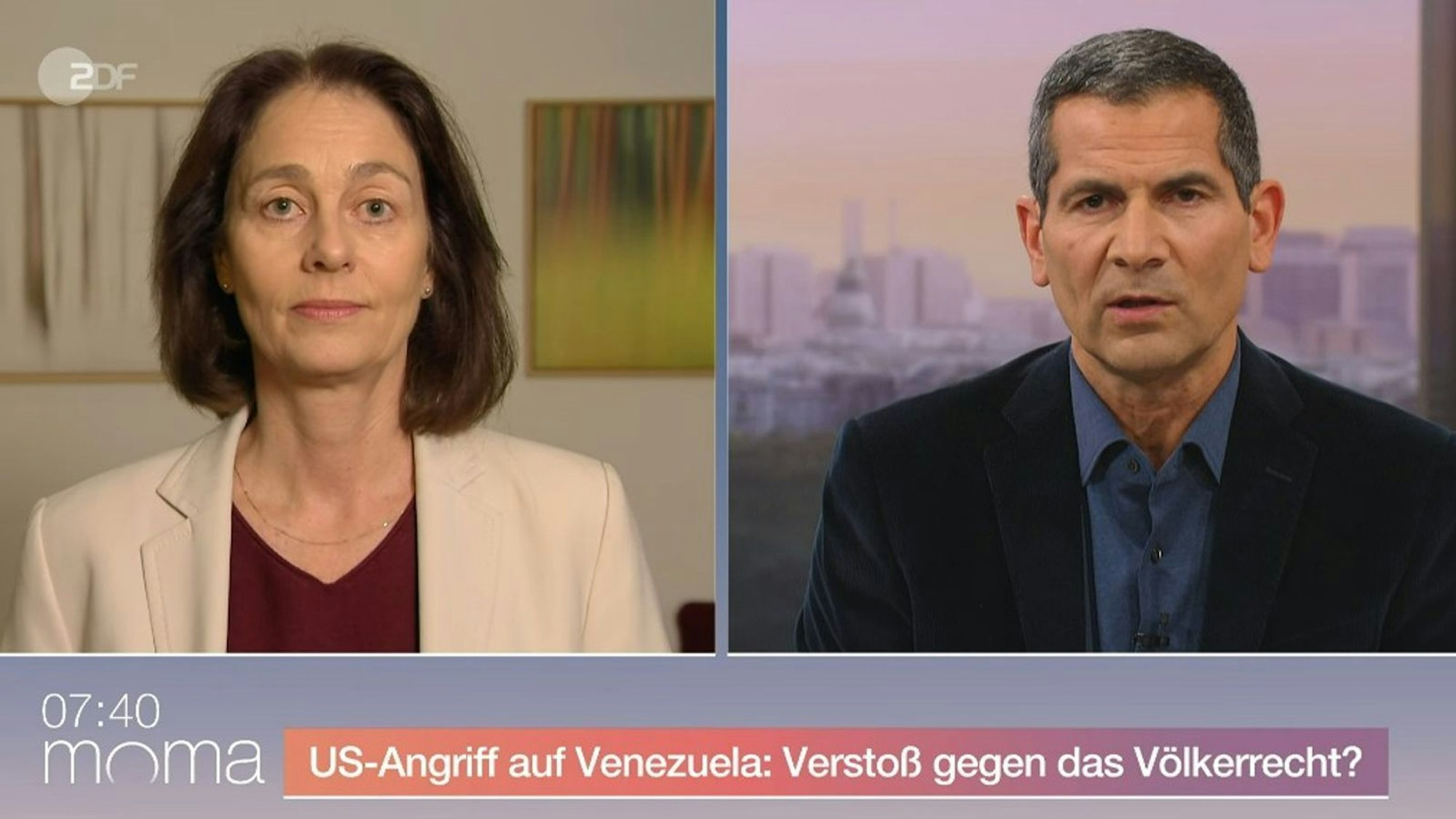 Katarina Barley (SPD), die Vizepräsidentin des EU-Parlaments hat sich im ZDF-moma zu dem Angriff der USA auf Venezuela geäußert. (Bild: ZDF)