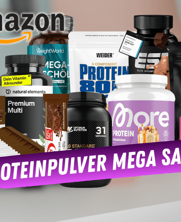 Proteinpulver und Nahrungsergänzungsmittel verschiedener Marken wie ESN, more und mehr.