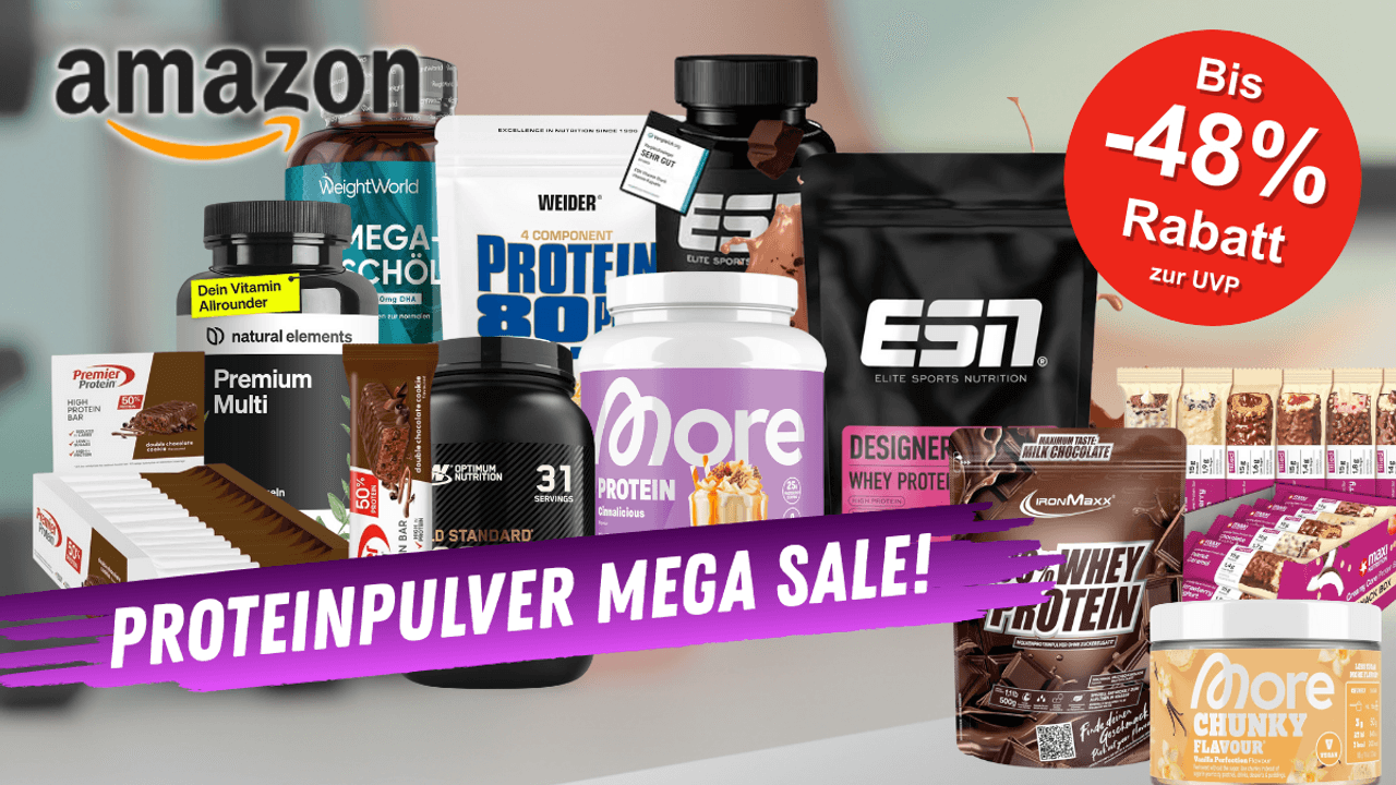 Proteinpulver und Nahrungsergänzungsmittel verschiedener Marken wie ESN, more und mehr.
