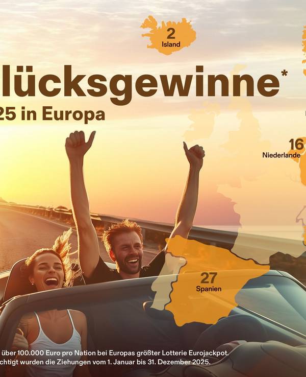 Darstellung der Gewinnerbilanz 2025 mit dem Europa-Vergleich der Hochgewinne ab 100.000 Euro aufwärts.