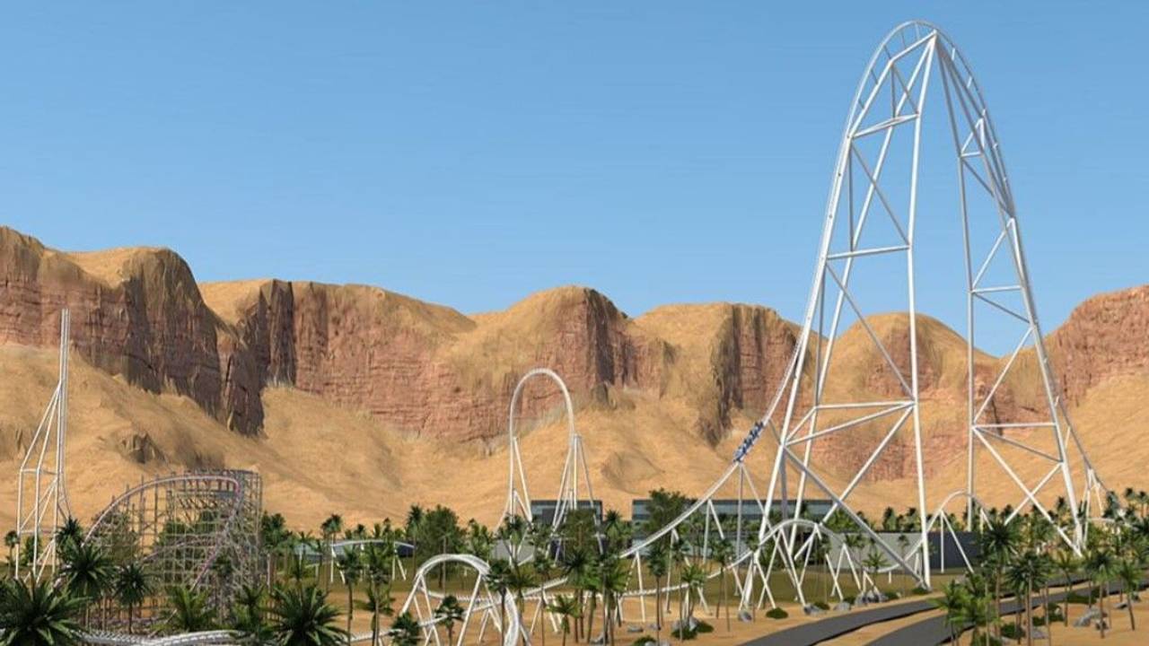 Die schnellste Achterbahn der Welt, „Falcons Flight“, in Saudi-Arabien.