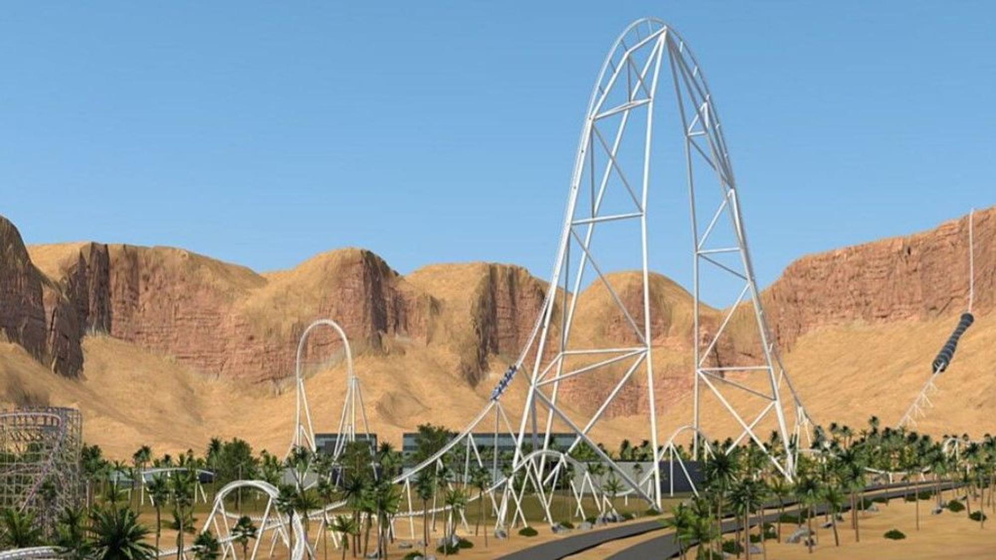 Die schnellste Achterbahn der Welt, „Falcons Flight“, in Saudi-Arabien.