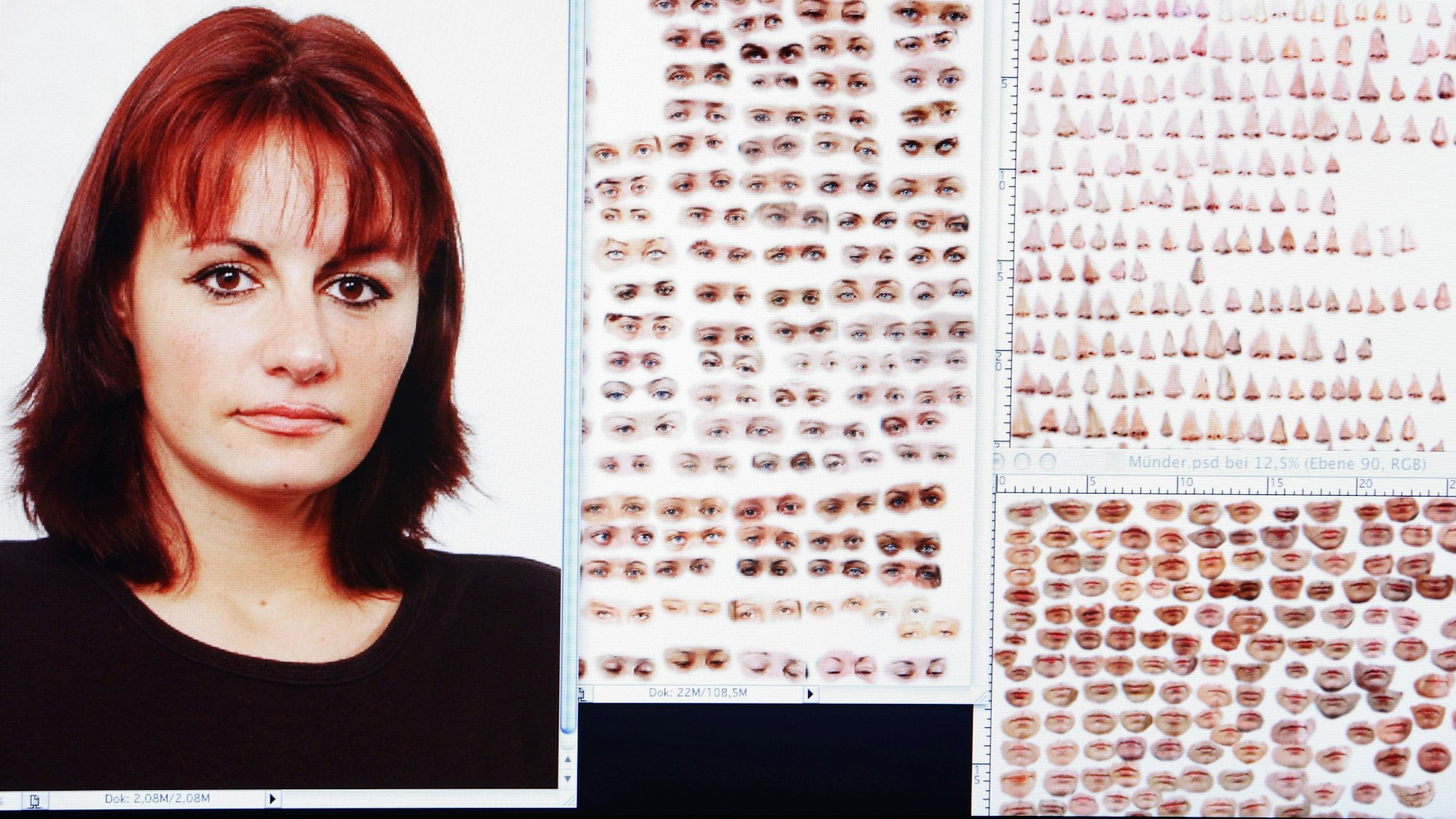 Polizei Phantombild Erstellung auf Computerbildschirm