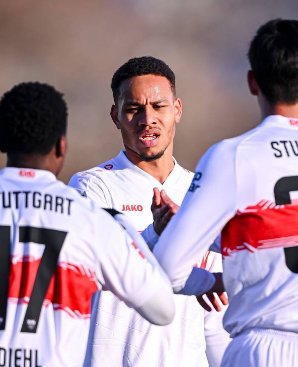 Justin Diehl jubelt mit Nikolas Nartey beim Test gegen den FC Luzern.