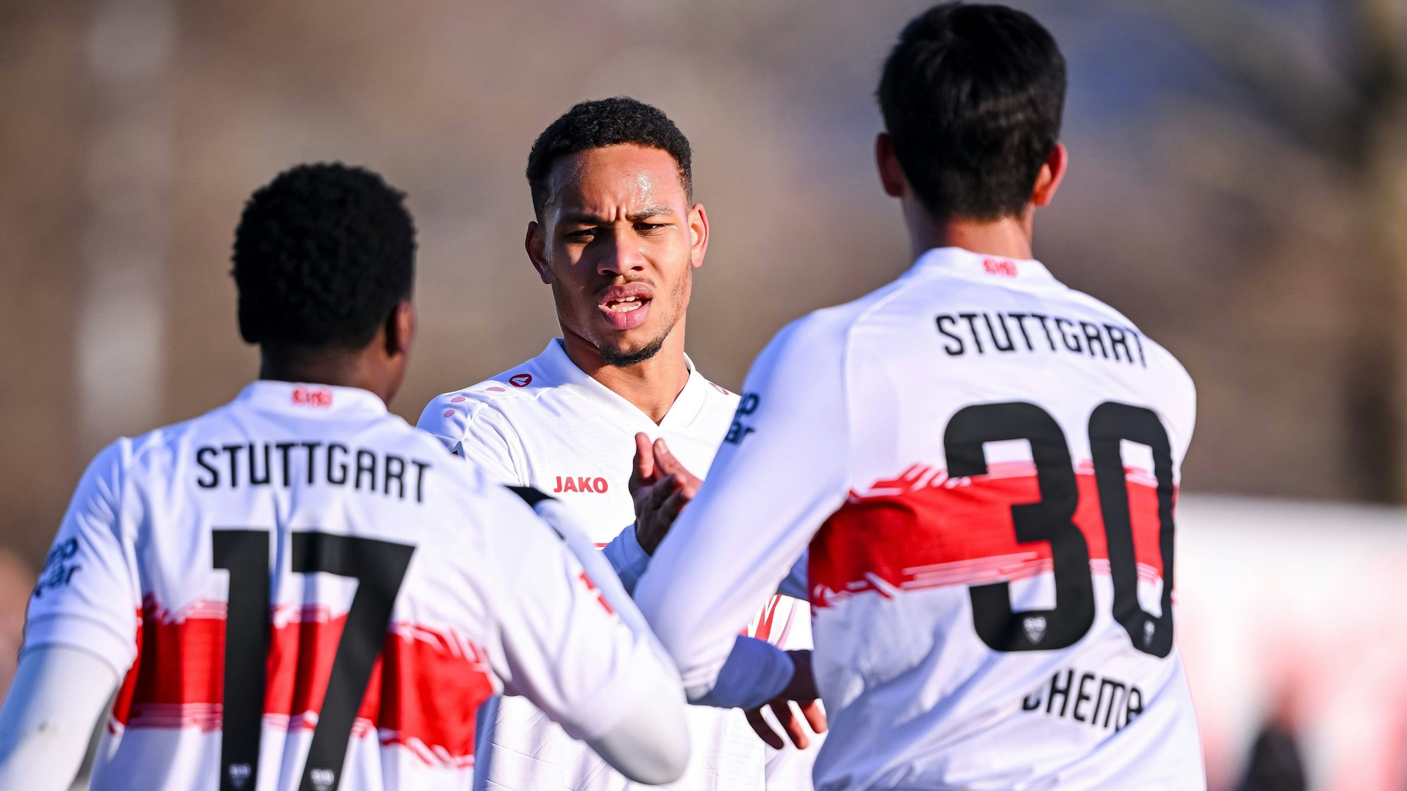 Justin Diehl jubelt mit Nikolas Nartey beim Test gegen den FC Luzern.