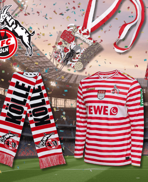 Eine Auswahl von Karnevals-Artikeln und Trikots aus dem FC Fanshop.