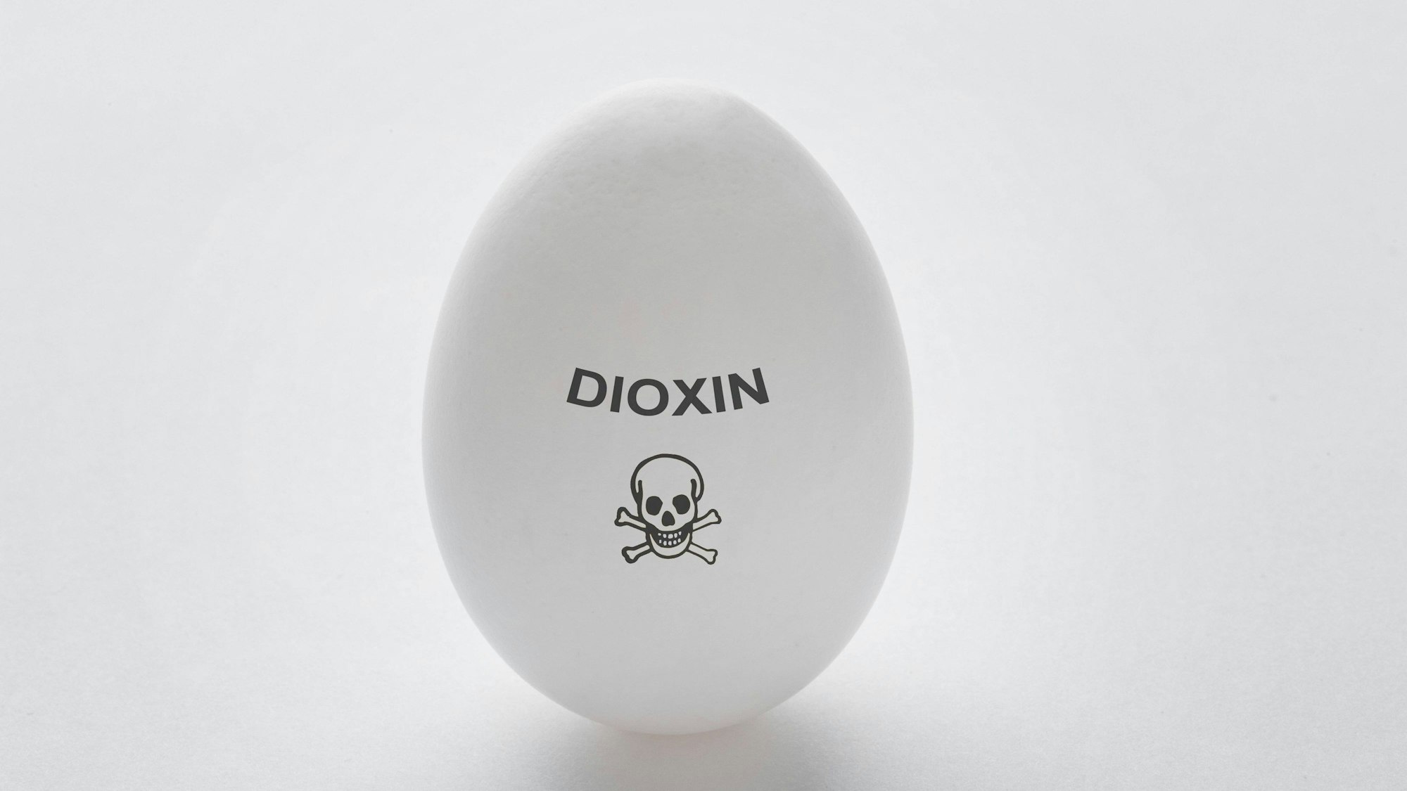 Ein Hühnerei mit Dioxin-Aufdruck und Totenkopf