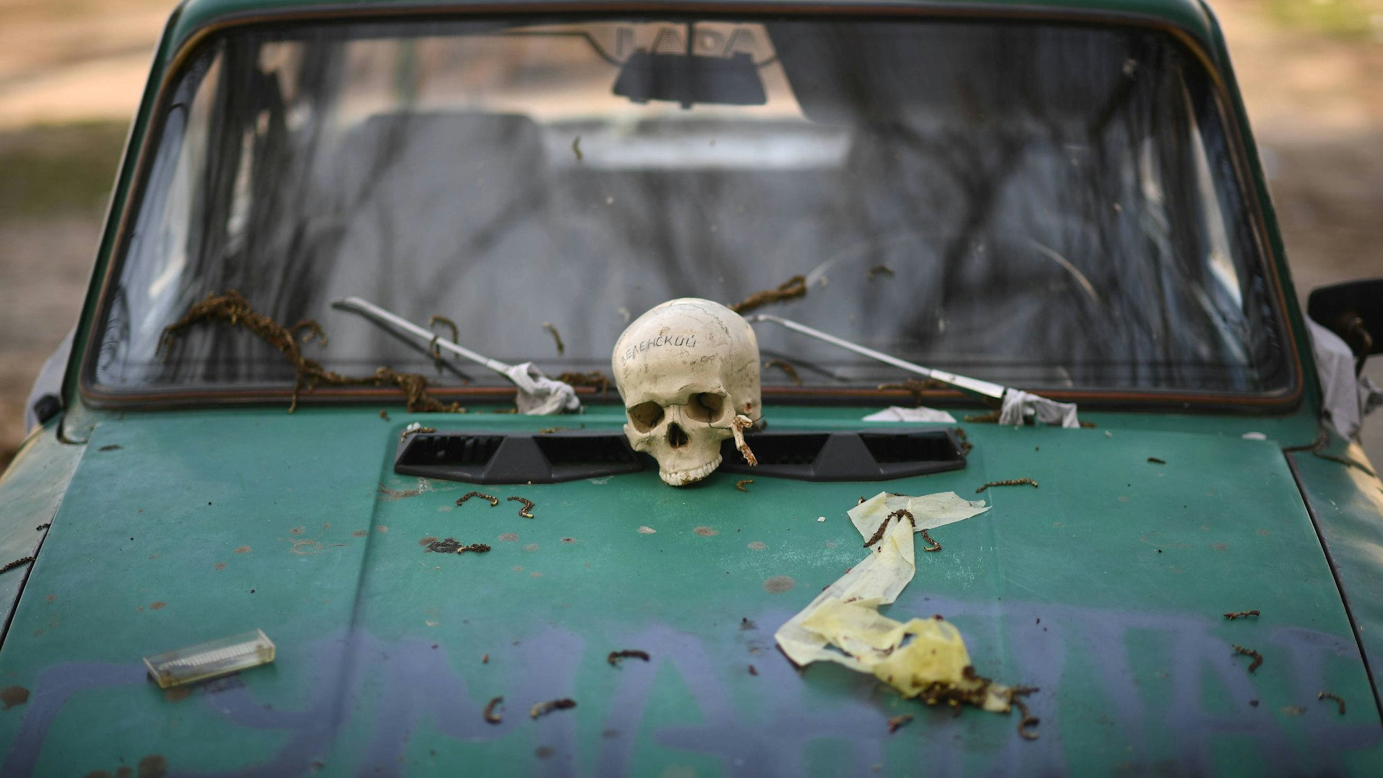 Ein Totenschädel auf einem Auto.