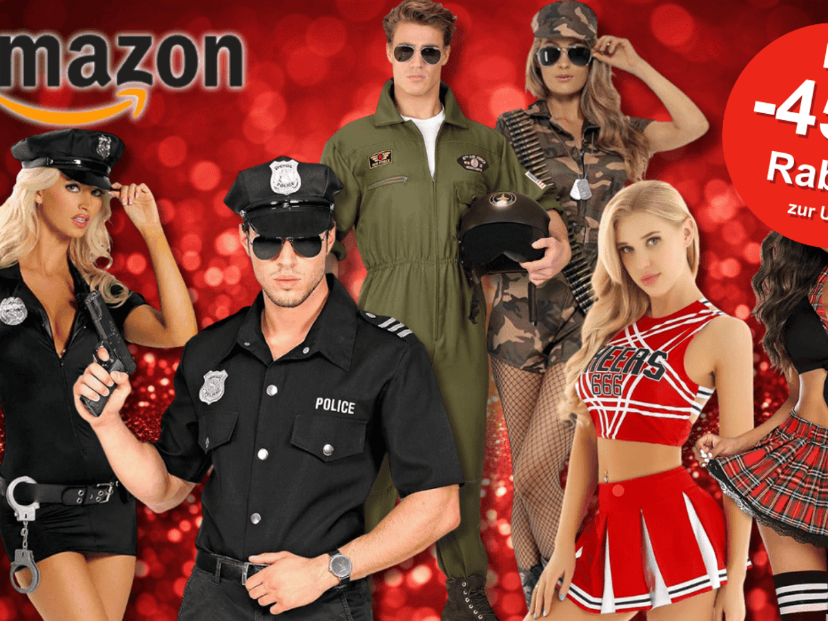 Models die verkleidet sind als Polizist, Polizistin, Militär, Cheerleaderin und Schulmädchen