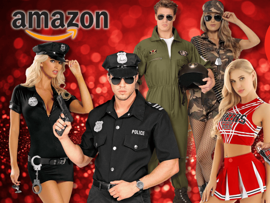 Models die verkleidet sind als Polizist, Polizistin, Militär, Cheerleaderin und Schulmädchen