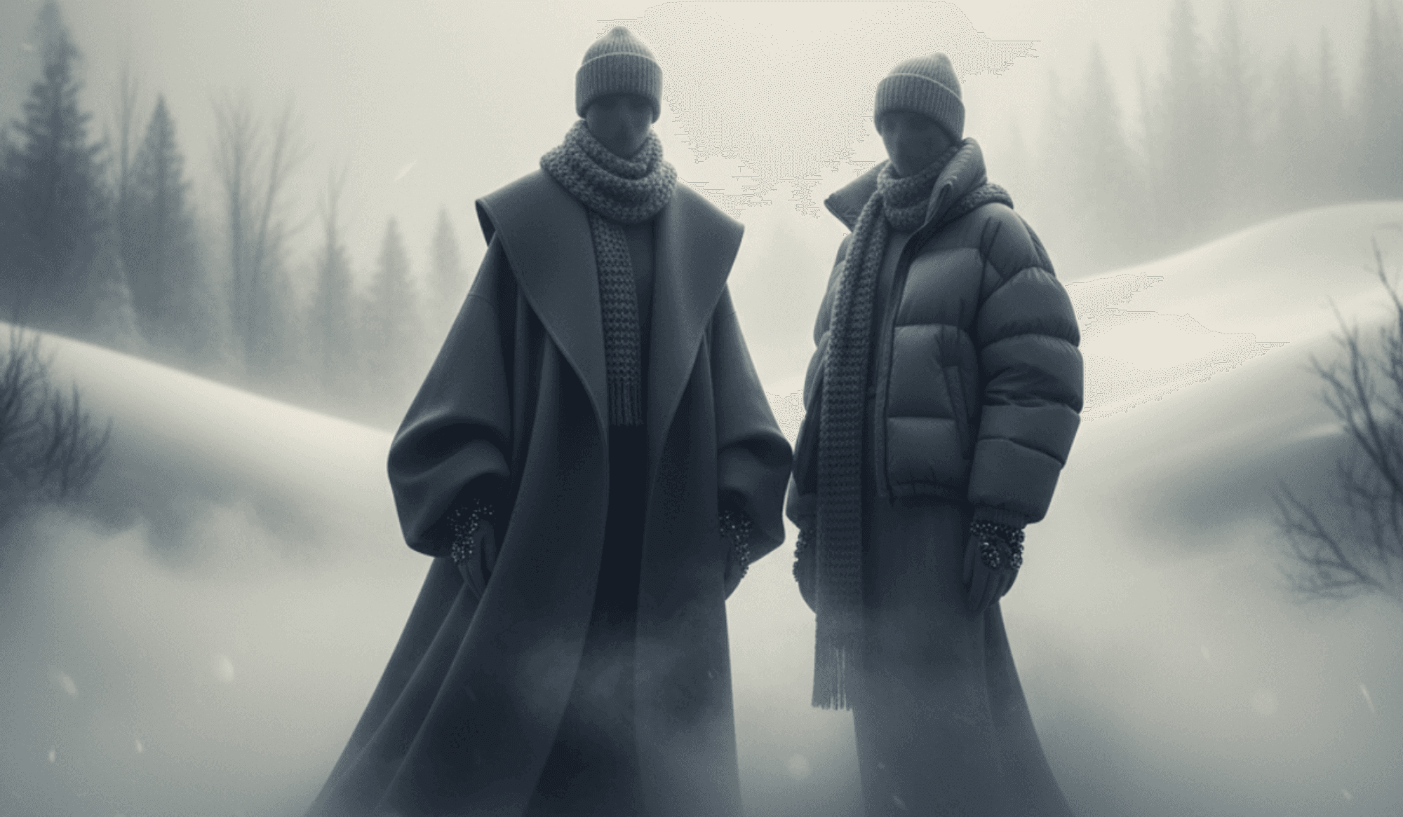 2 Models die Winterkleidung tragen.