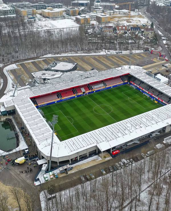 Luftaufnahme der Voith-Arena des 1. FC Heidenheim.