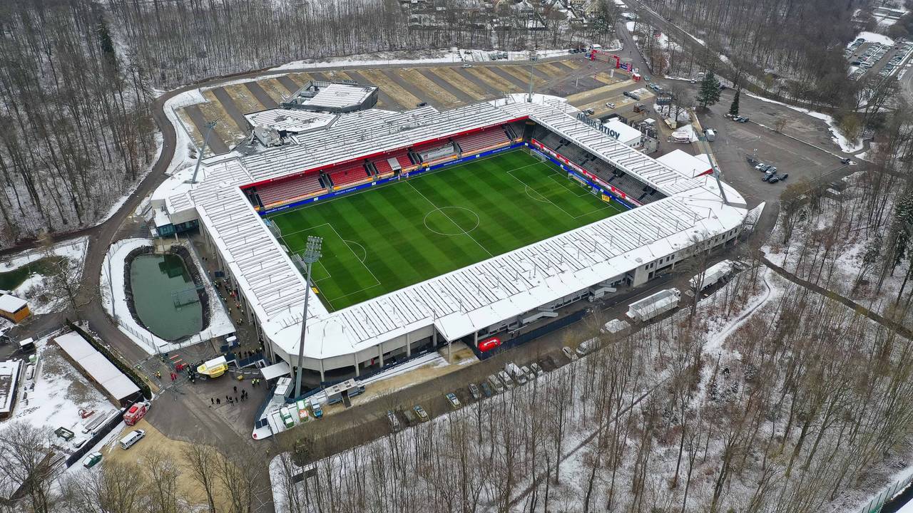 Luftaufnahme der Voith-Arena des 1. FC Heidenheim.