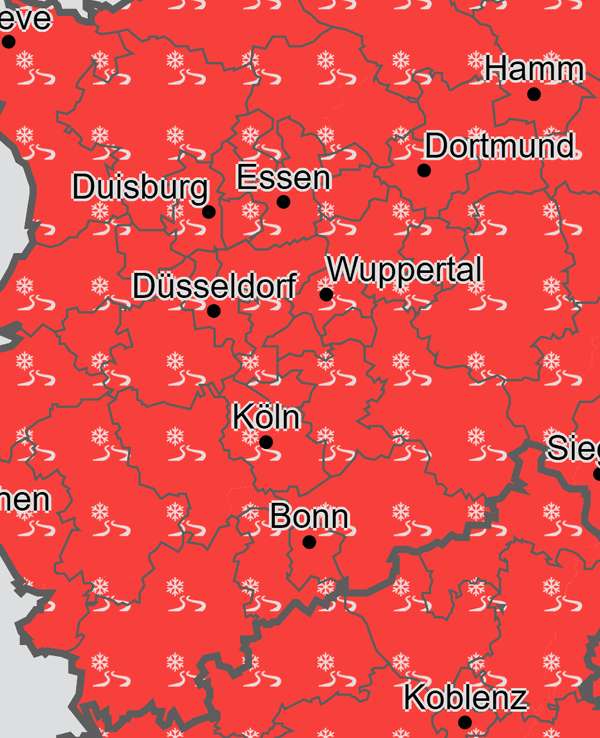 Für ganz NRW warnt der Deutsche Wetterdienst am Sonntagabend vor einer hohen Glättegefahr durch gefrierenden Regen und Eisansatz.
