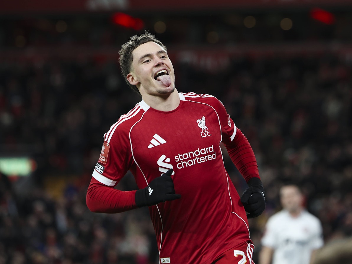 Florian Wirtz jubelt im Trikot des FC Liverpool