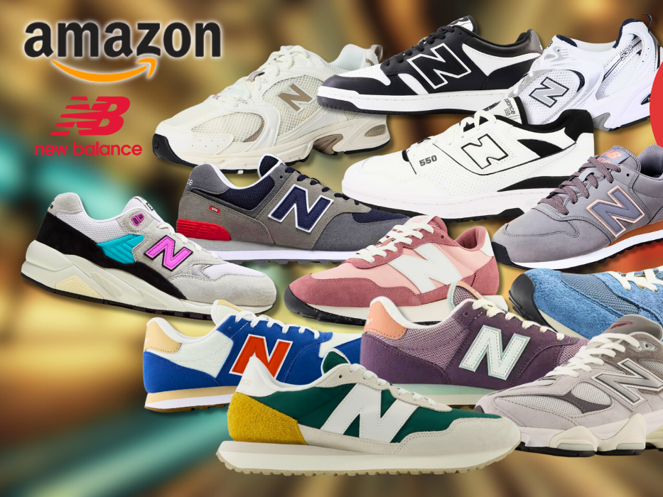 New Balance Sneaker vor einem bunten Hintergrund.