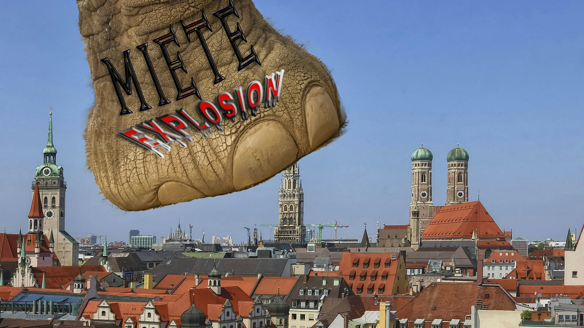 Symbolbild für Mietexplosion über einer Stadt