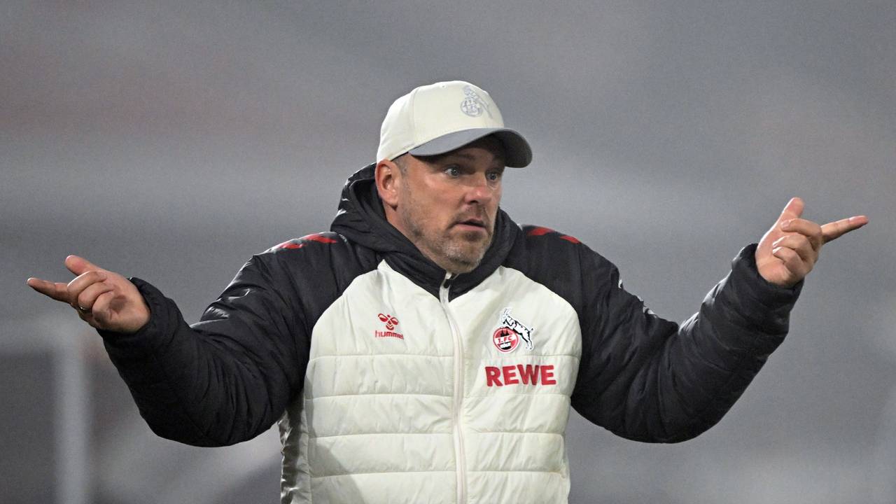 Lukas Kwasniok ratlos am Spielfeldrand beim Spiel des 1. FC Köln.