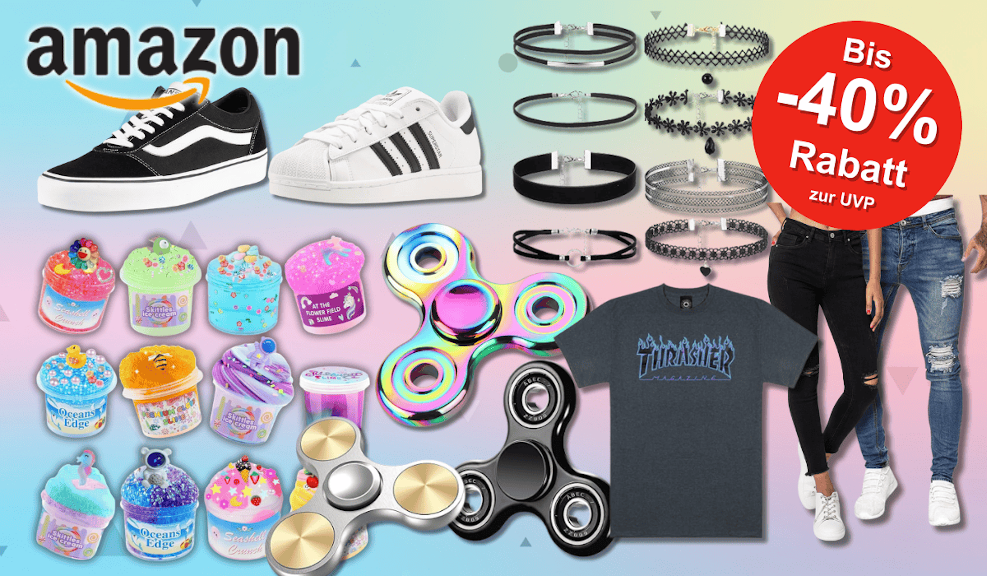 Trends aus 2016 wie Fidget Spinner, Skinny Jeans, Choker, Adidas Superstars und mehr.