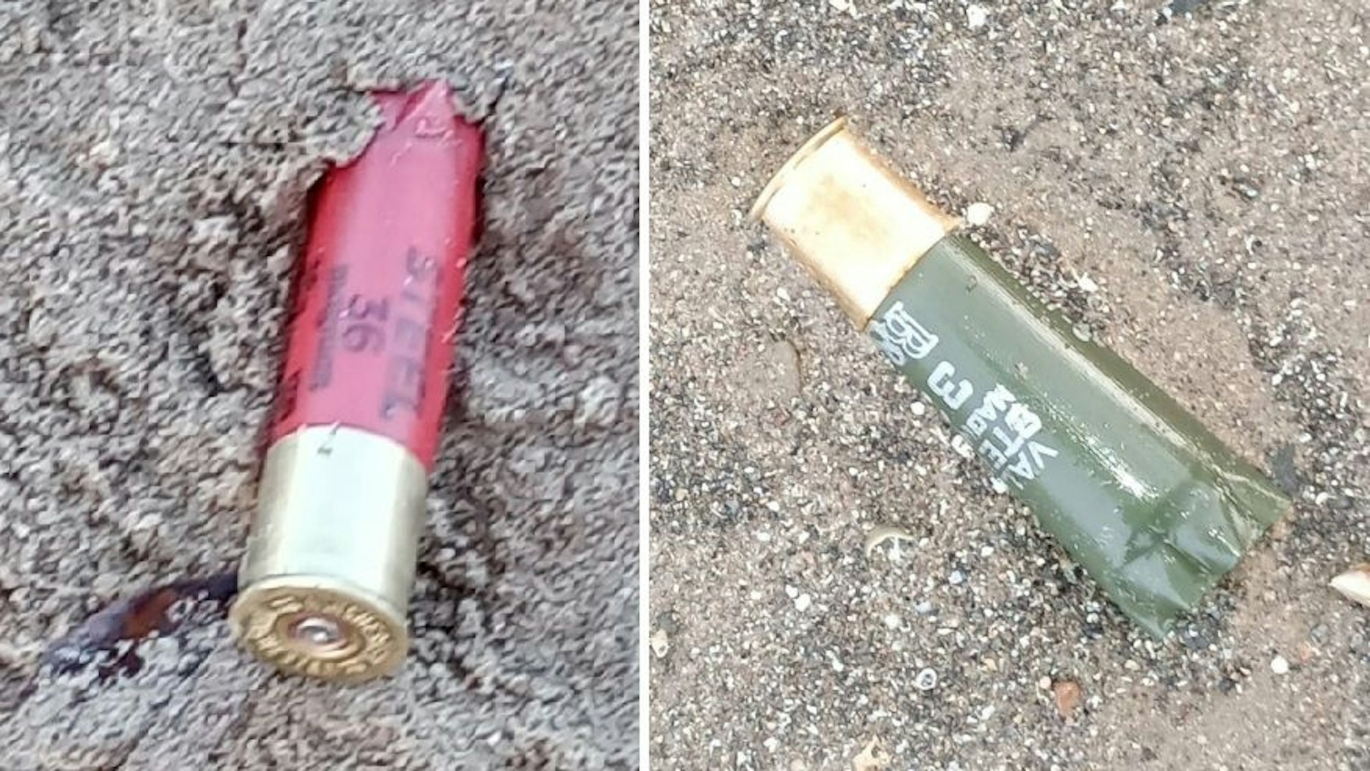 Schrotkapseln liegen auf dem Boden am Rhein in Köln-Niehl