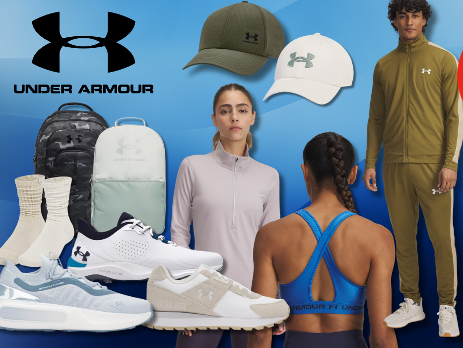 Produktbilder von Under Armour Caps, Rucksäcken, Oberteile, Sport BHs, Jogginghosen & Sneakern, die es aktuell reduziert im Under Armour Sale gibt.