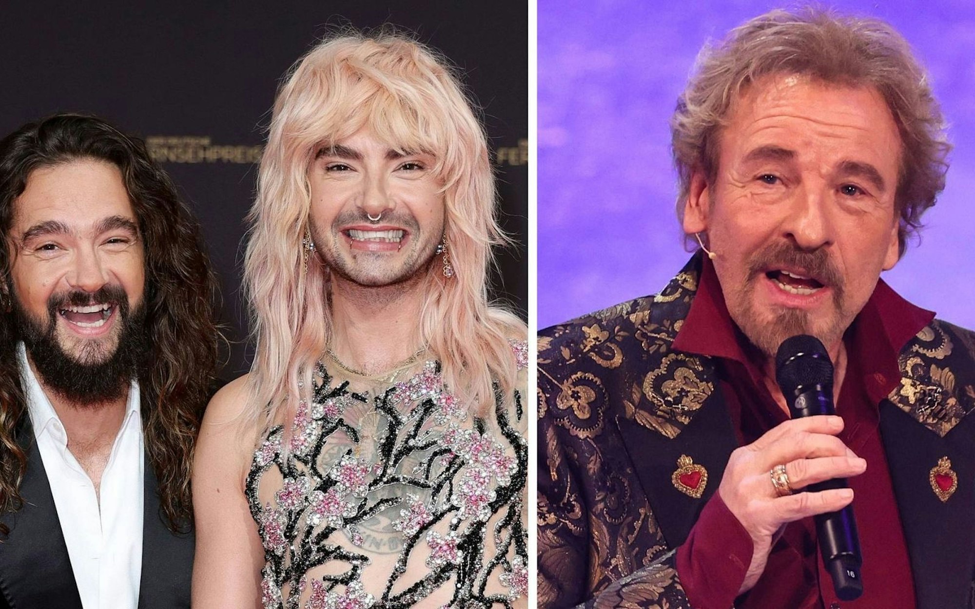 Thomas Gottschalk (rechts) ist kein Fan von Tom (links) und Bill Kaulitz. (Bild: 2024 Getty Images/Andreas Rentz / IMAGO/Christian Schroedter (Fotomontage))