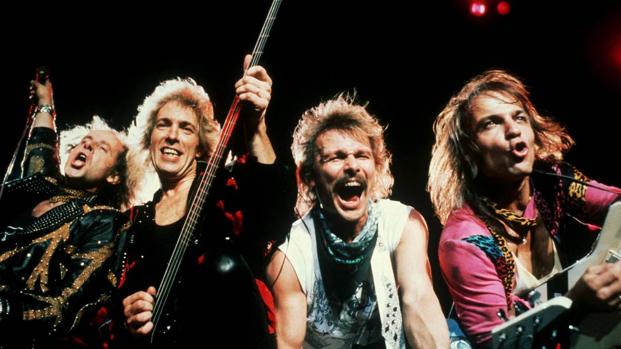 Klaus Meine, Francis Buchholz, Rudolf Schenker und Matthias Jabs bei einem Auftritt 1988.