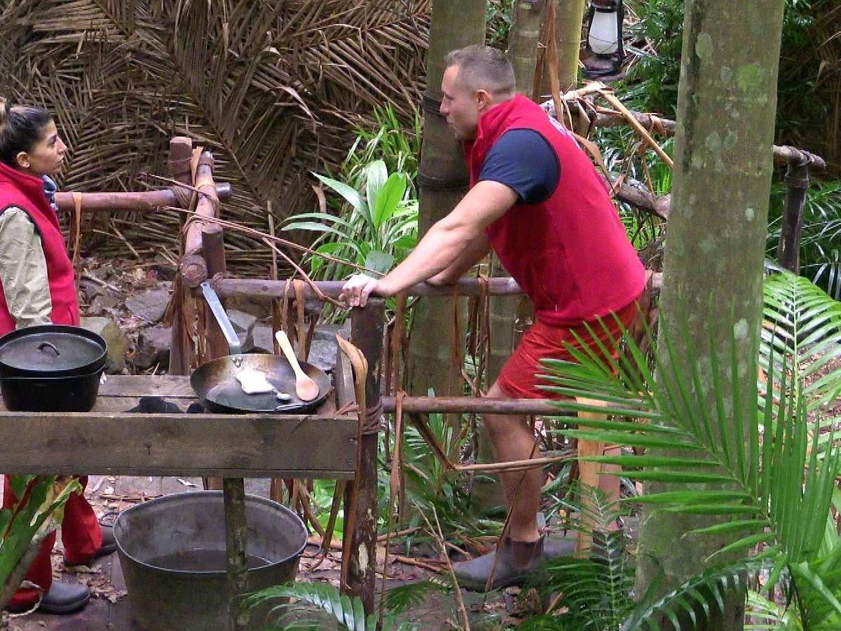 Patrick Romer unterhält sich im RTL-Dschungelcamp mit Eva Benetatou.