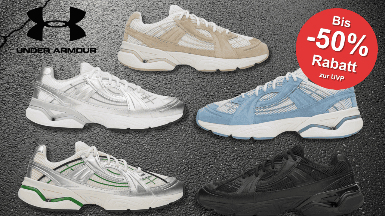 Under Armour Sola Sneaker in verschiedenen Colorways vor einem Asphalt-Hintergrund.