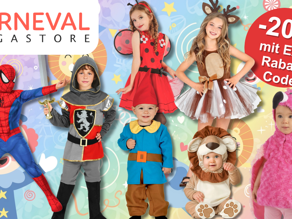 Darstellung von Kinder-Karnevalskostümen im Angebot beim Karneval-Megastore