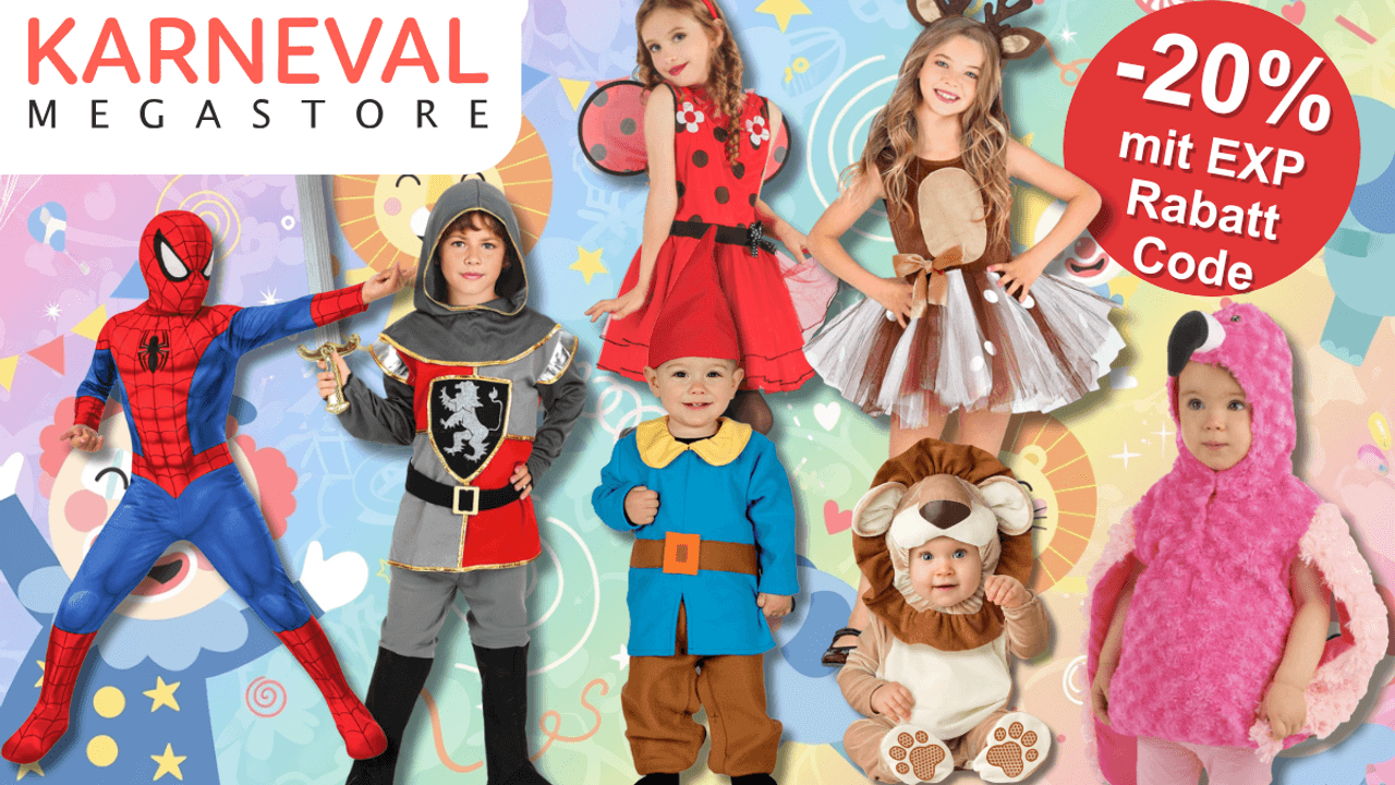 Darstellung von Kinder-Karnevalskostümen im Angebot beim Karneval-Megastore