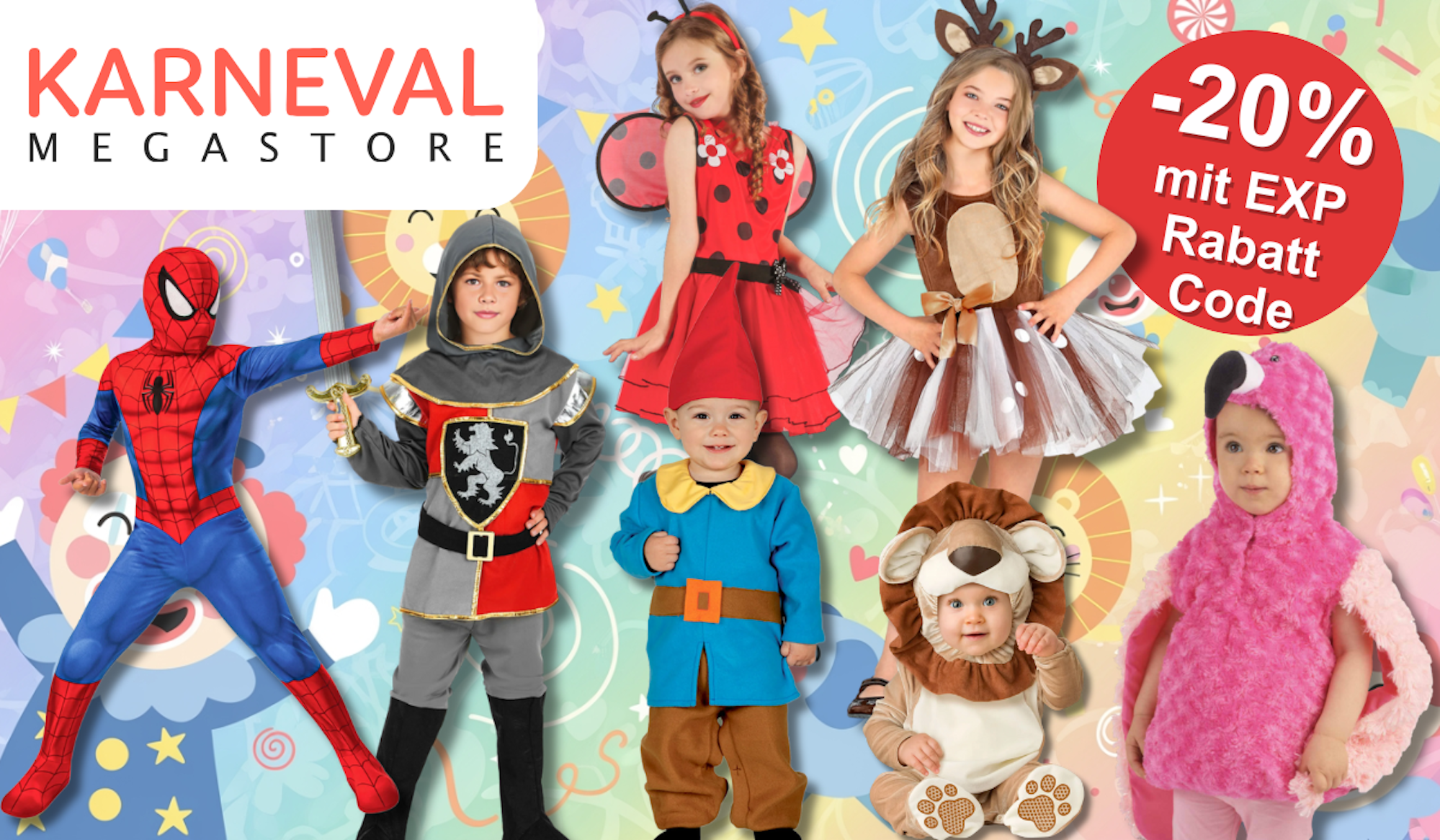 Darstellung von Kinder-Karnevalskostümen im Angebot beim Karneval-Megastore