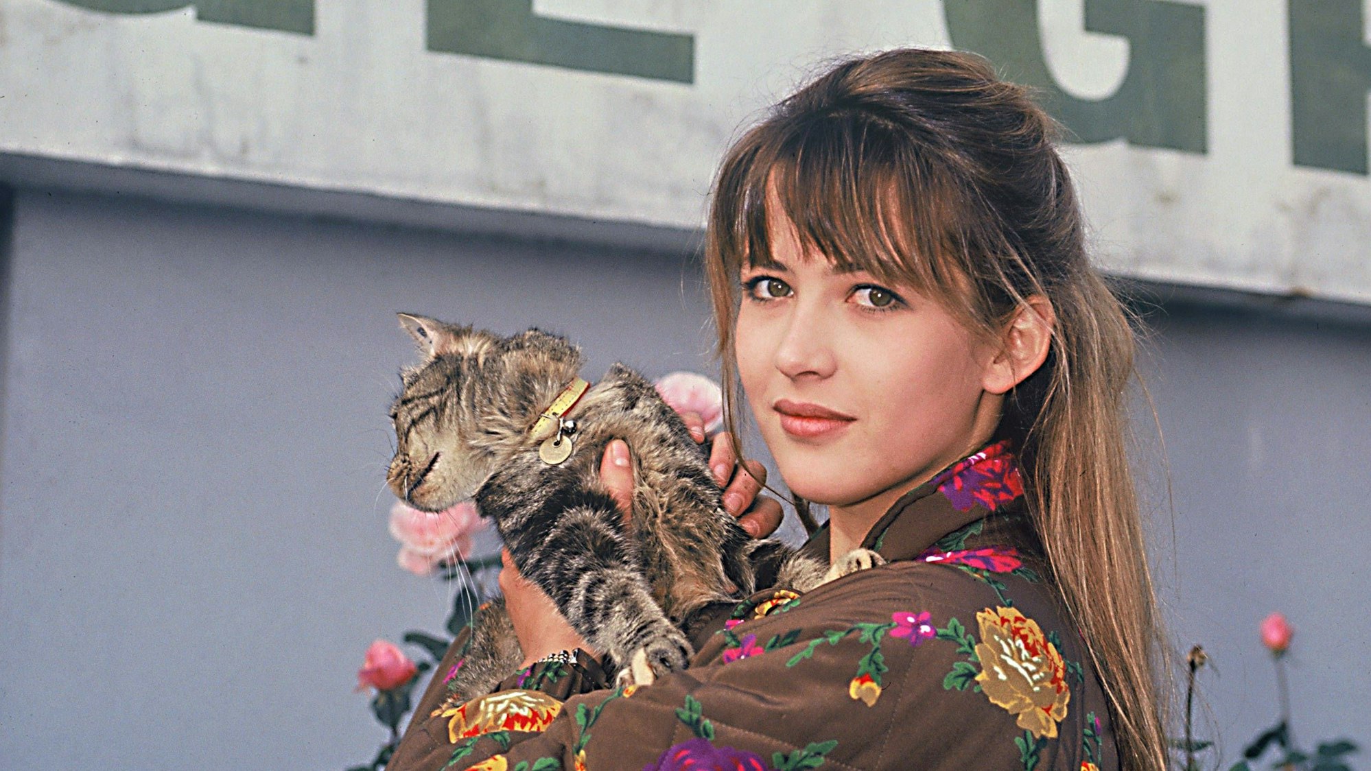 Sophie Marceau mit einer Katze.