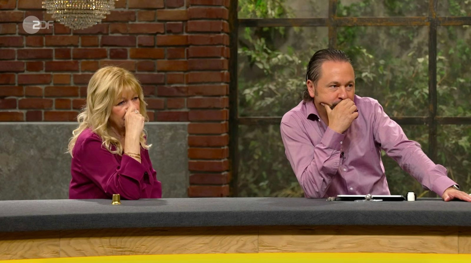 Nachdem Christian Vechtel die Gebote seiner Kollegen auf 4.000 Euro erhöht hatte, fragte der Verkäufer: „Wollen wir die Katze aus dem Sack lassen?“ Als dann der tatsächliche Wert aus der Expertise bekannt wurde, rief Elke Velten erstaunt: „Boah.“ Vechtel blieb aber gelassen: „Sowas habe ich mir schon gedacht - aber nicht ganz so hoch.“ (Bild: ZDF)