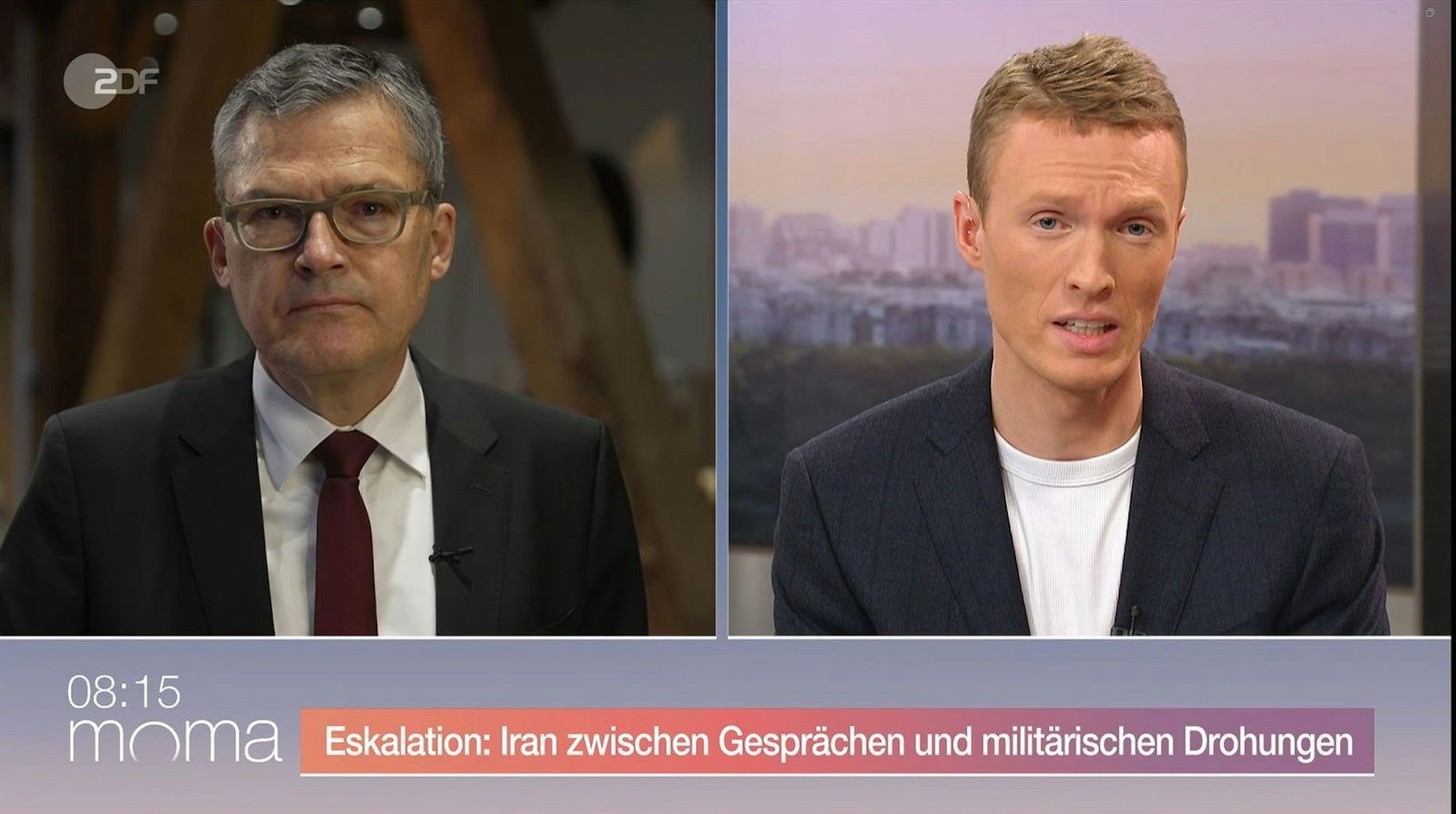 Rodericht Kiesewetter (links) stellte sich im „ZDF-Morgenmagazin“ den Fragen von Philip Wortmann. (Bild: ZDF)