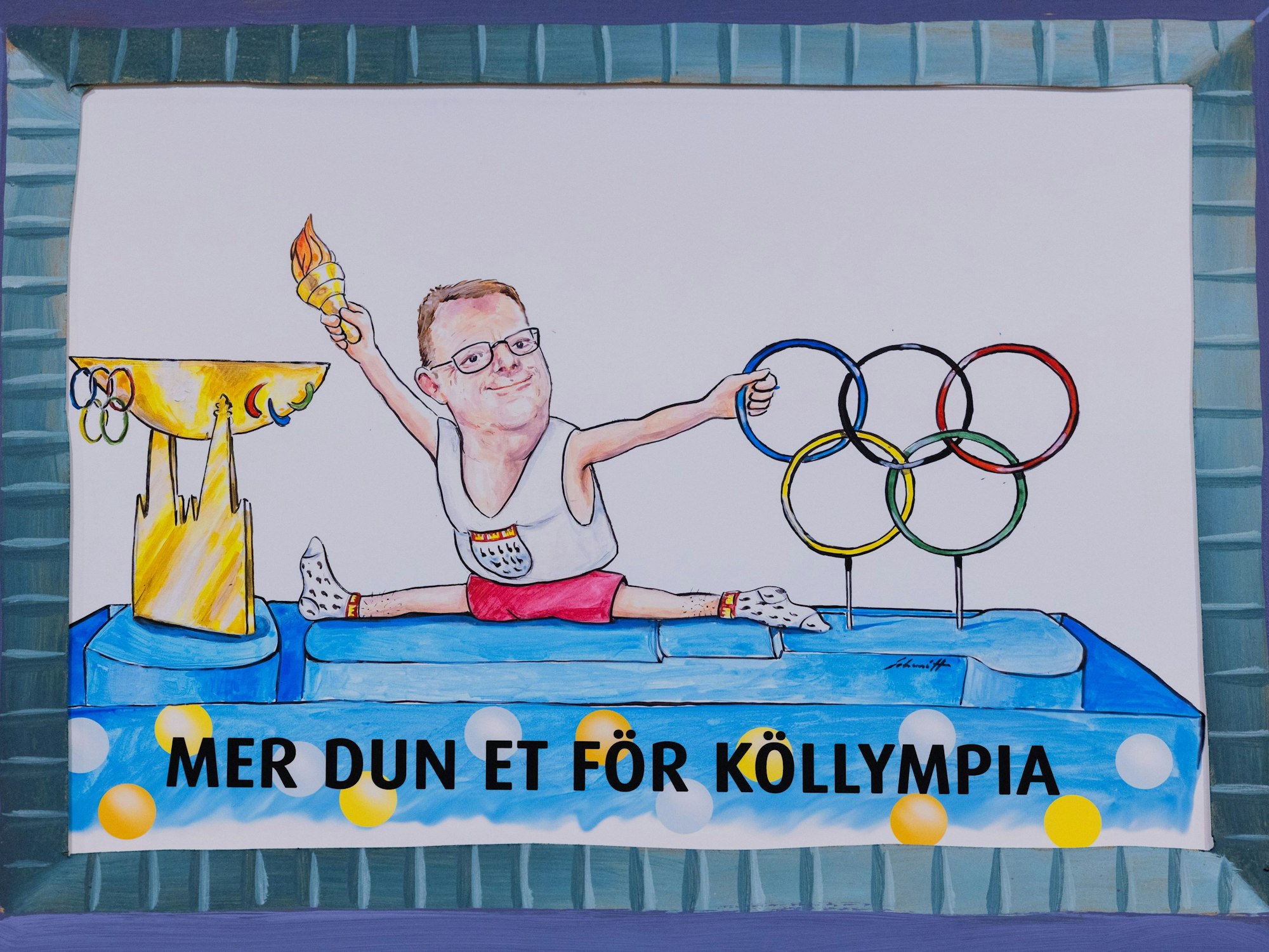 Eine Skizze für den Motivwagen zum Thema Olympia für den Rosenmontagszug.