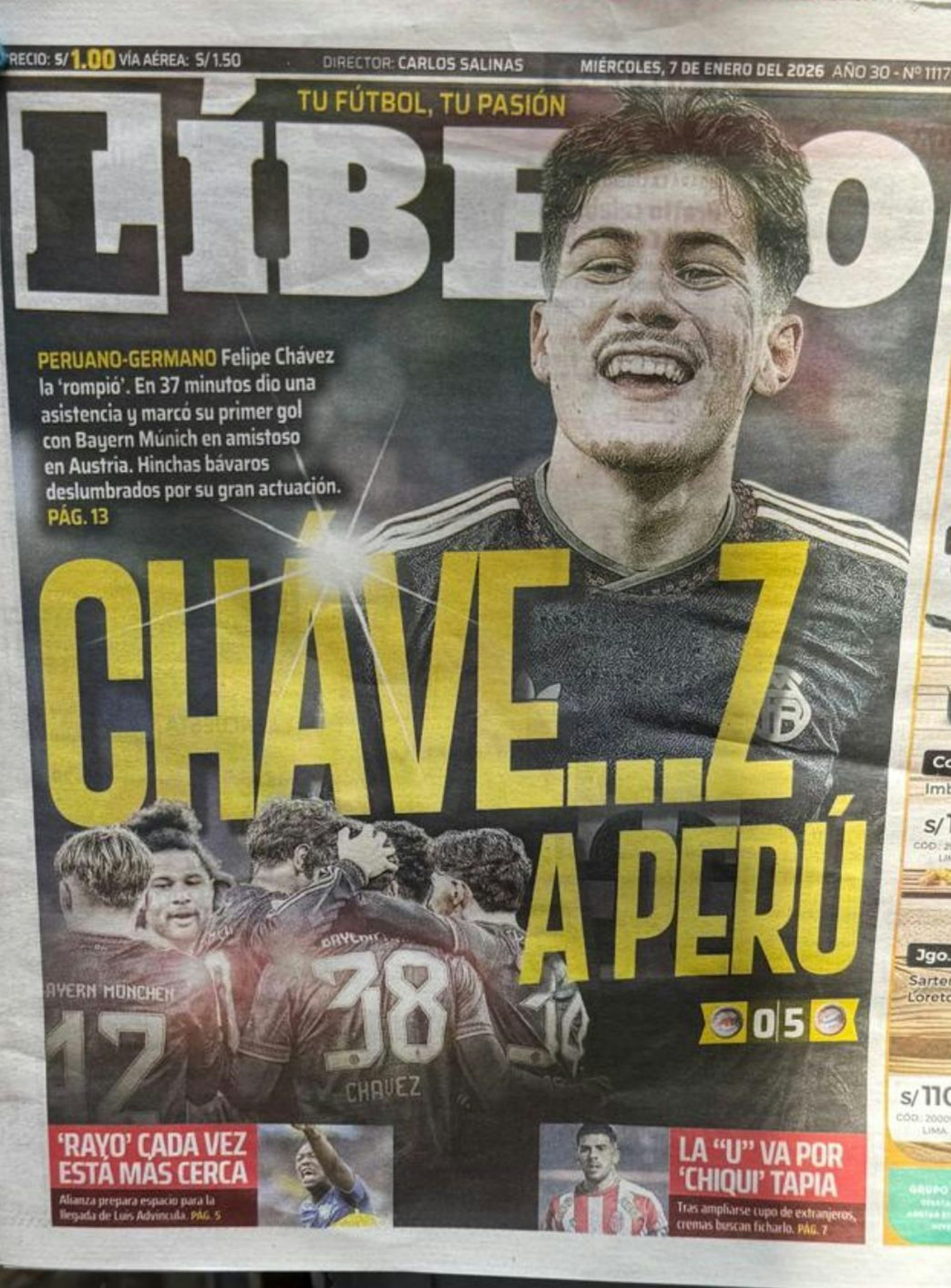 Titelbild der peruanischen Zeitung Libero mit Felipe Chávez vom 1. FC Köln.
