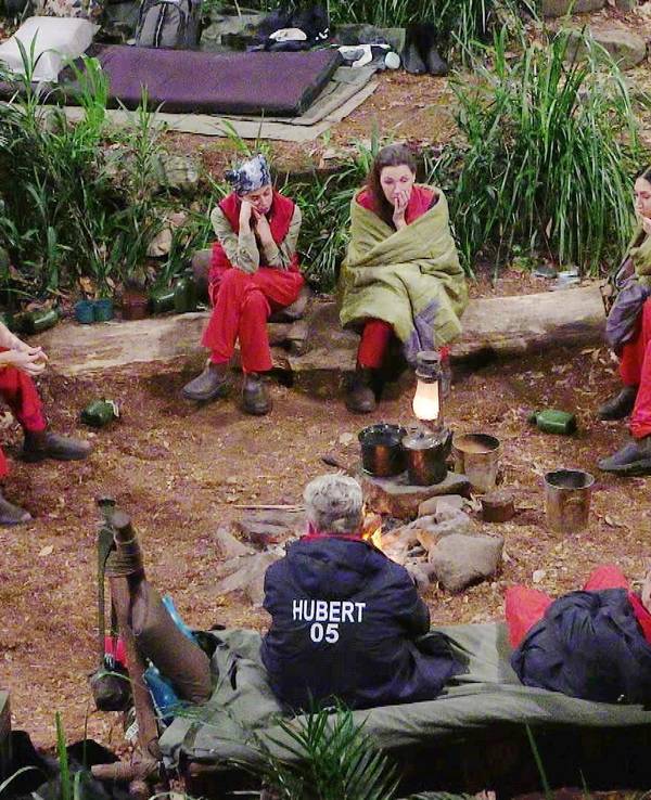 Acht Stars sitzen um das Lagerfeuer im RTL-Dschungelcamp