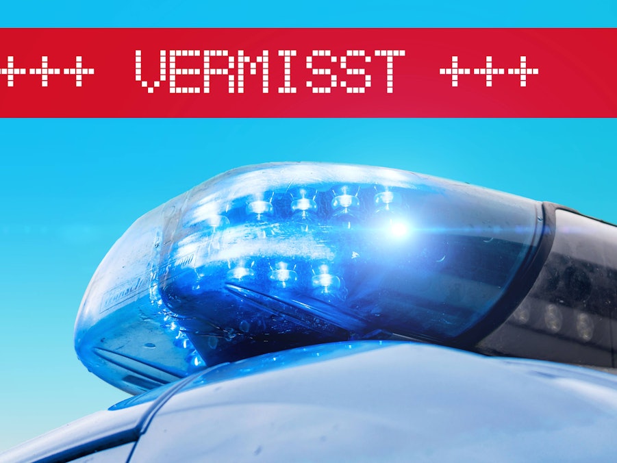 Polizei-Blaulicht und „Vermisst“-Schriftzug