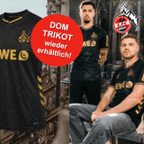 Ausweich-/Sondertrikot FC x Dom vom 1. FC Köln zum 777-Jahre-Jubiläum des Kölner Doms. Bilder von Herren mit dem Ausweichtrikot 2025/26 vor dem Kölner Dom.