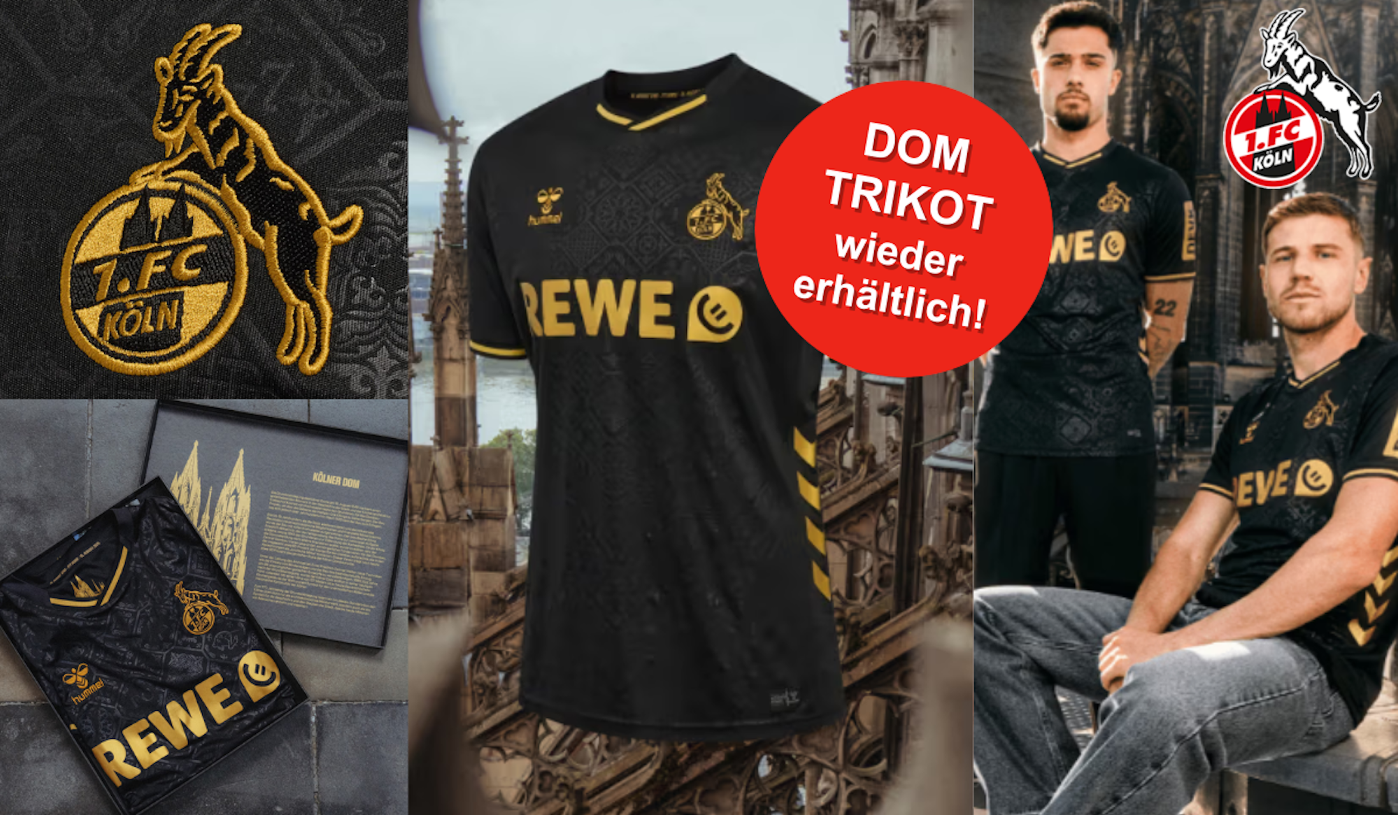 Ausweich-/Sondertrikot FC x Dom vom 1. FC Köln zum 777-Jahre-Jubiläum des Kölner Doms. Bilder von Herren mit dem Ausweichtrikot 2025/26 vor dem Kölner Dom.