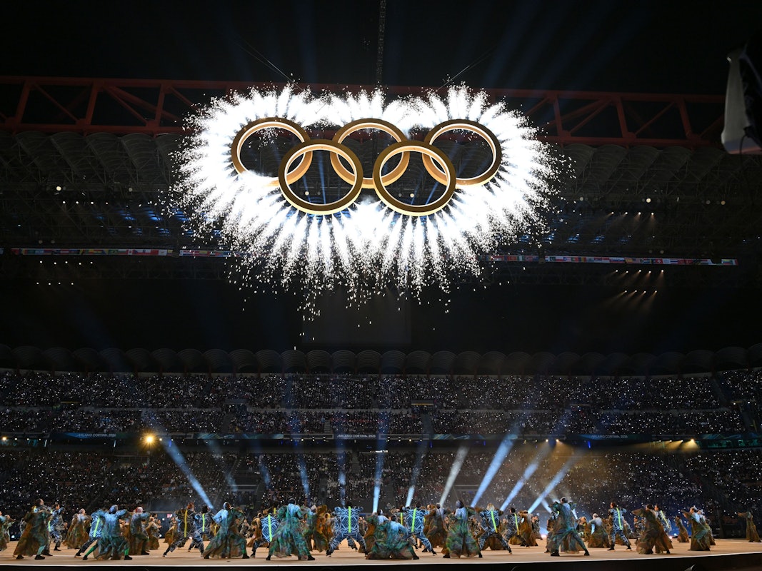Bilder von der olympischen Eröffnungsfeier in Italien.