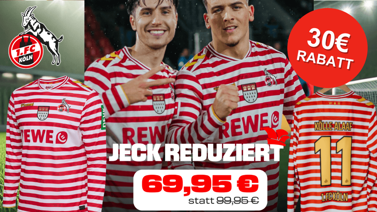 Das 1. FC Köln Fastelovend Trikot getragen von zwei Herren.
