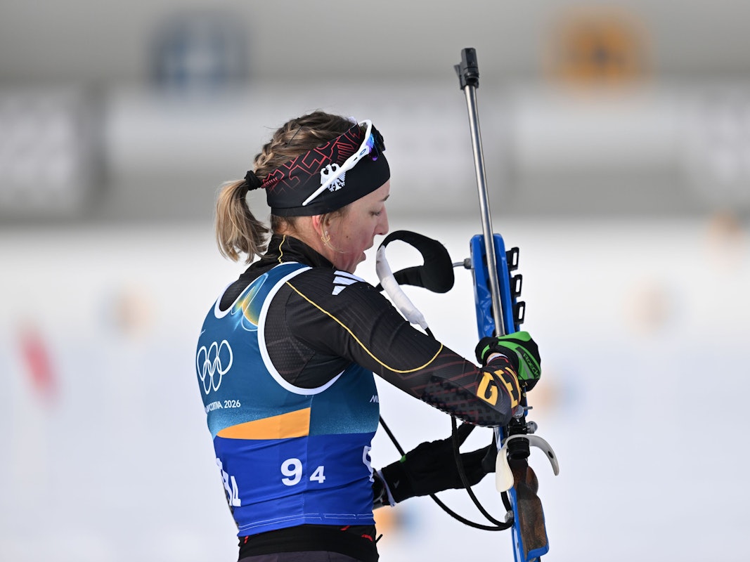 Franziska Preuß beim Olympia-Rennen im Biathlon.