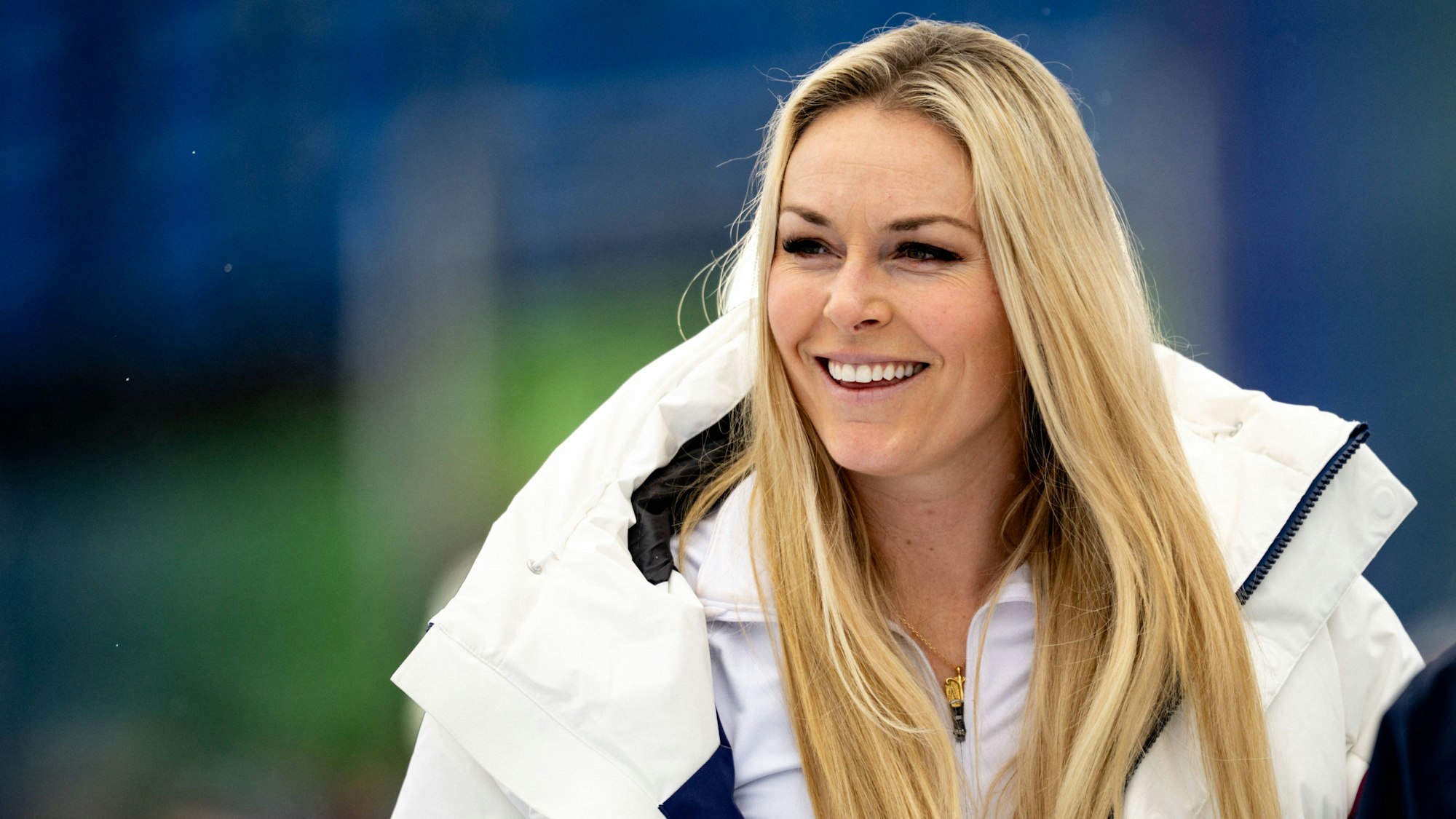 Ski-Star Lindsey Vonn mit guter Laune bei den Olympischen Spielen.