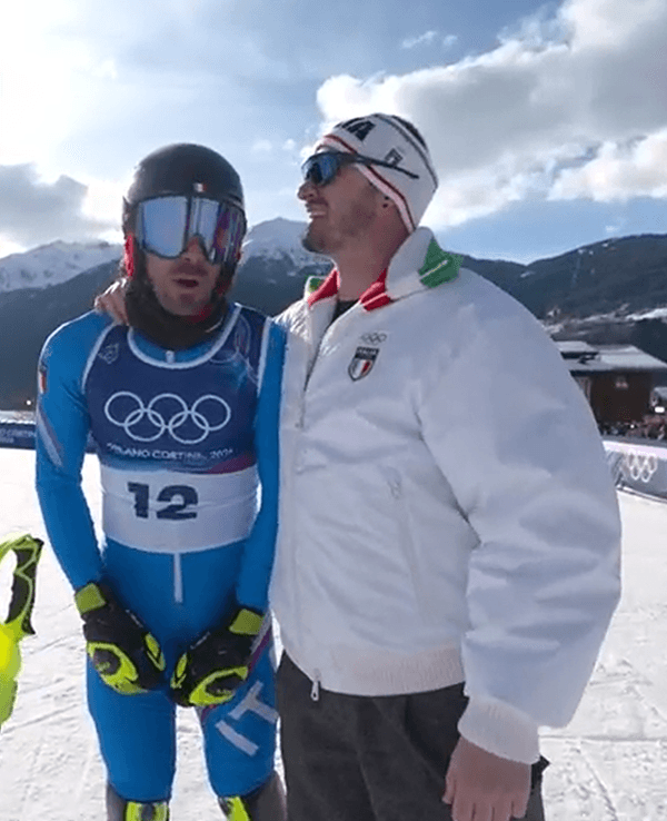 Tommaso Sala und Dominik Paris nach der Team-Kombination im Ziel.