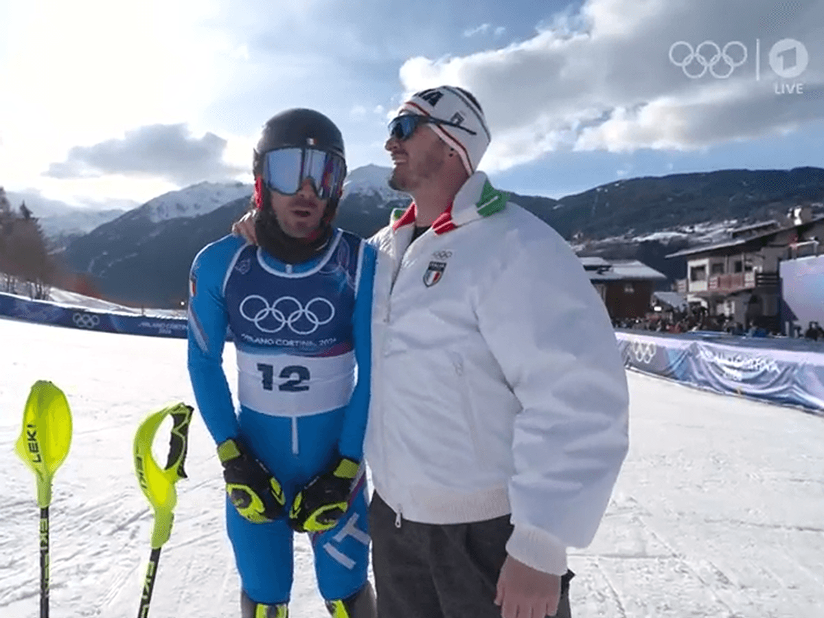 Tommaso Sala und Dominik Paris nach der Team-Kombination im Ziel.