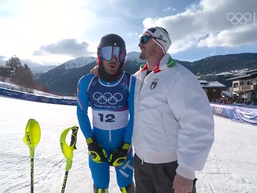 Tommaso Sala und Dominik Paris nach der Team-Kombination im Ziel.