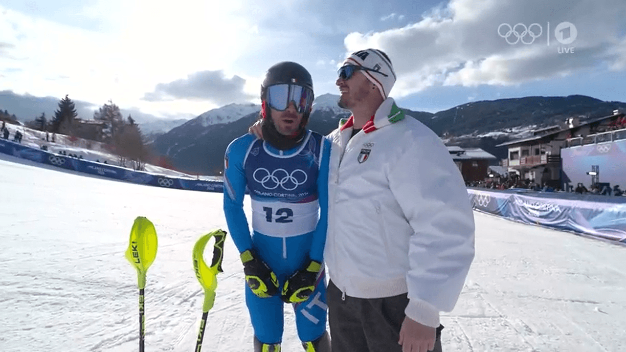 Tommaso Sala und Dominik Paris nach der Team-Kombination im Ziel.